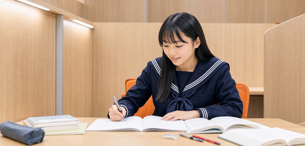ノートに問題を解く中学生（イメージ）