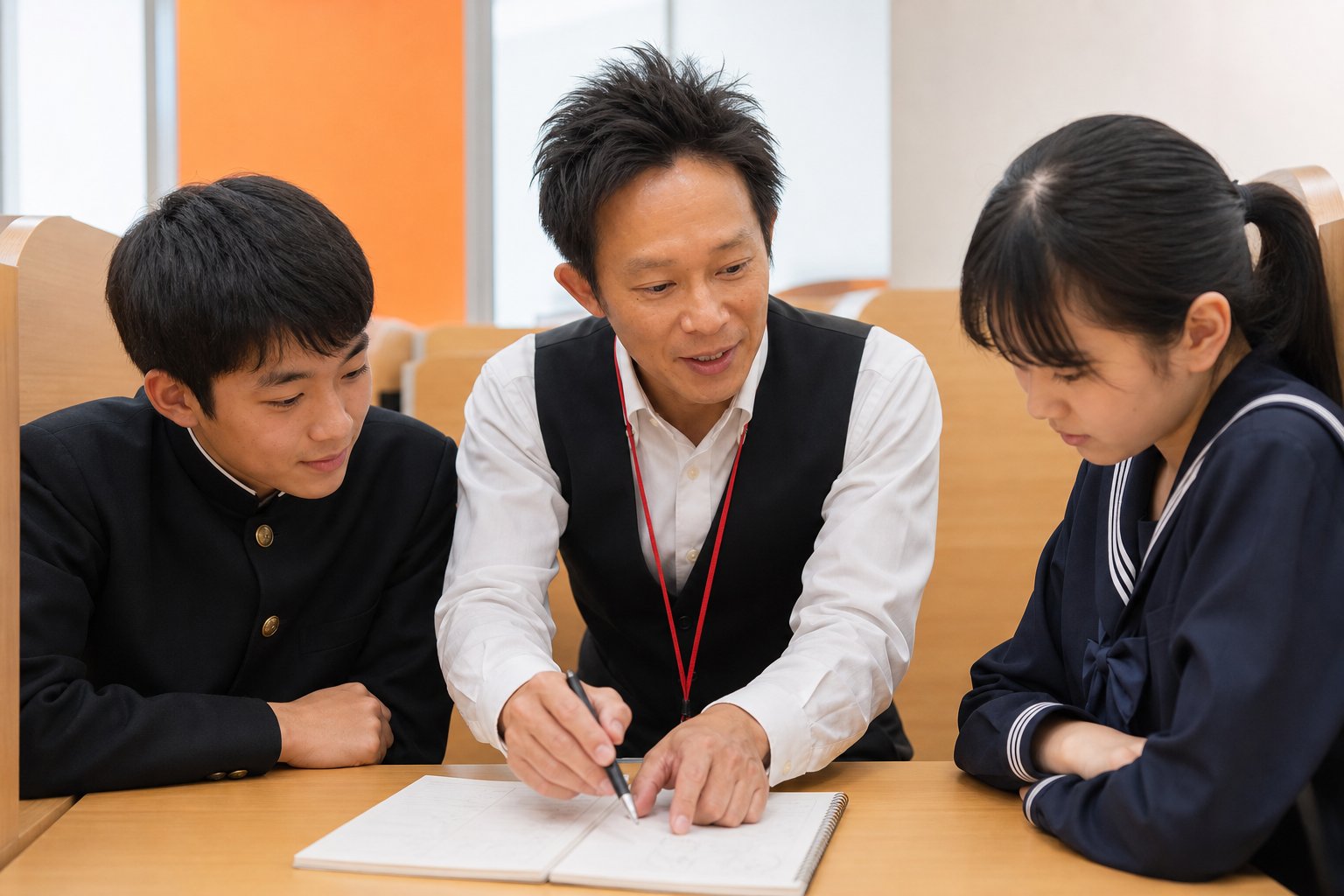 塾長が2人の生徒に教える1対2個別指導の様子（イメージ）