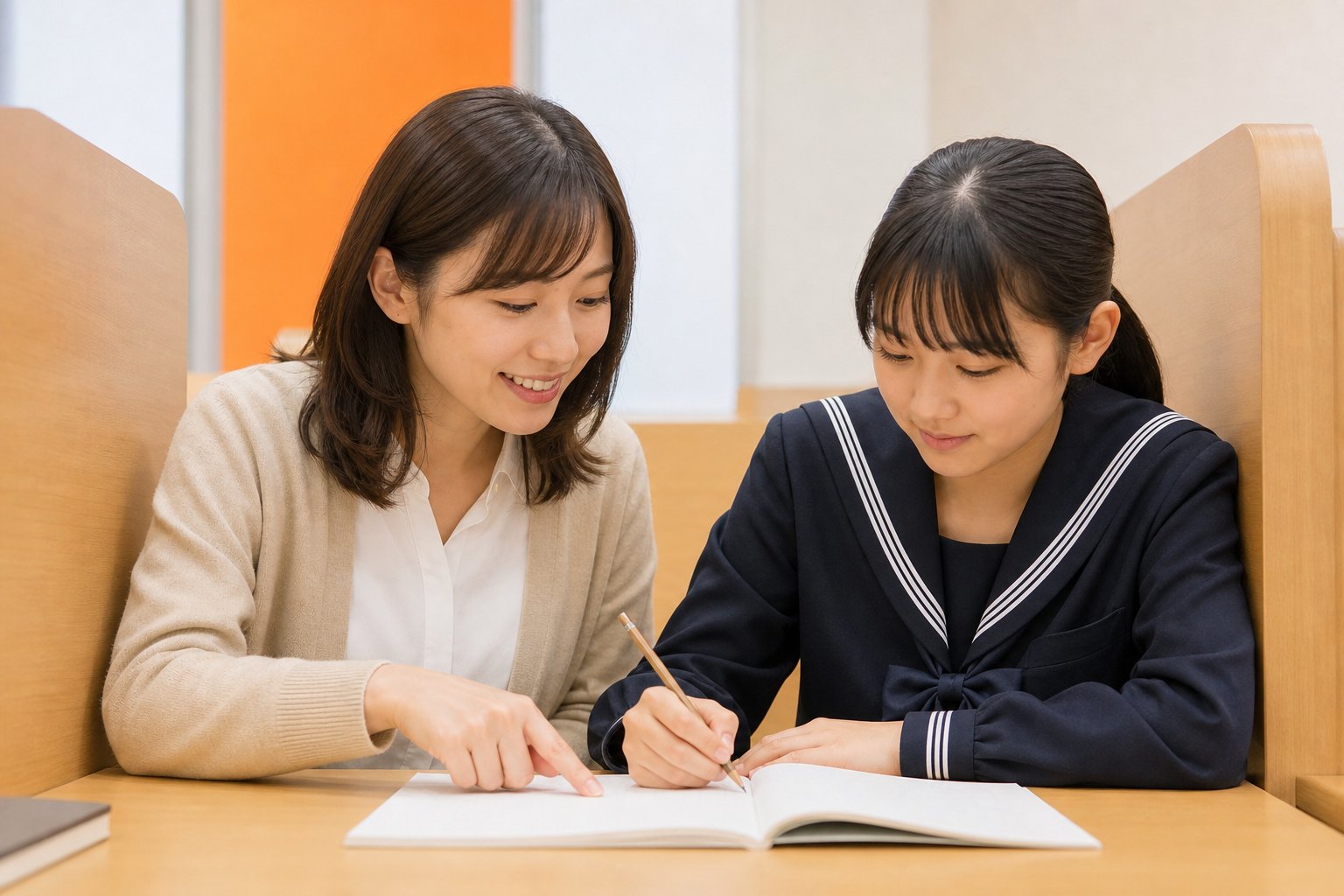 講師が生徒の隣で手元を見ながら個別指導する様子（イメージ）