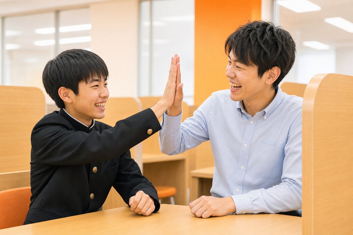 講師と生徒がハイタッチして喜ぶ様子（イメージ）