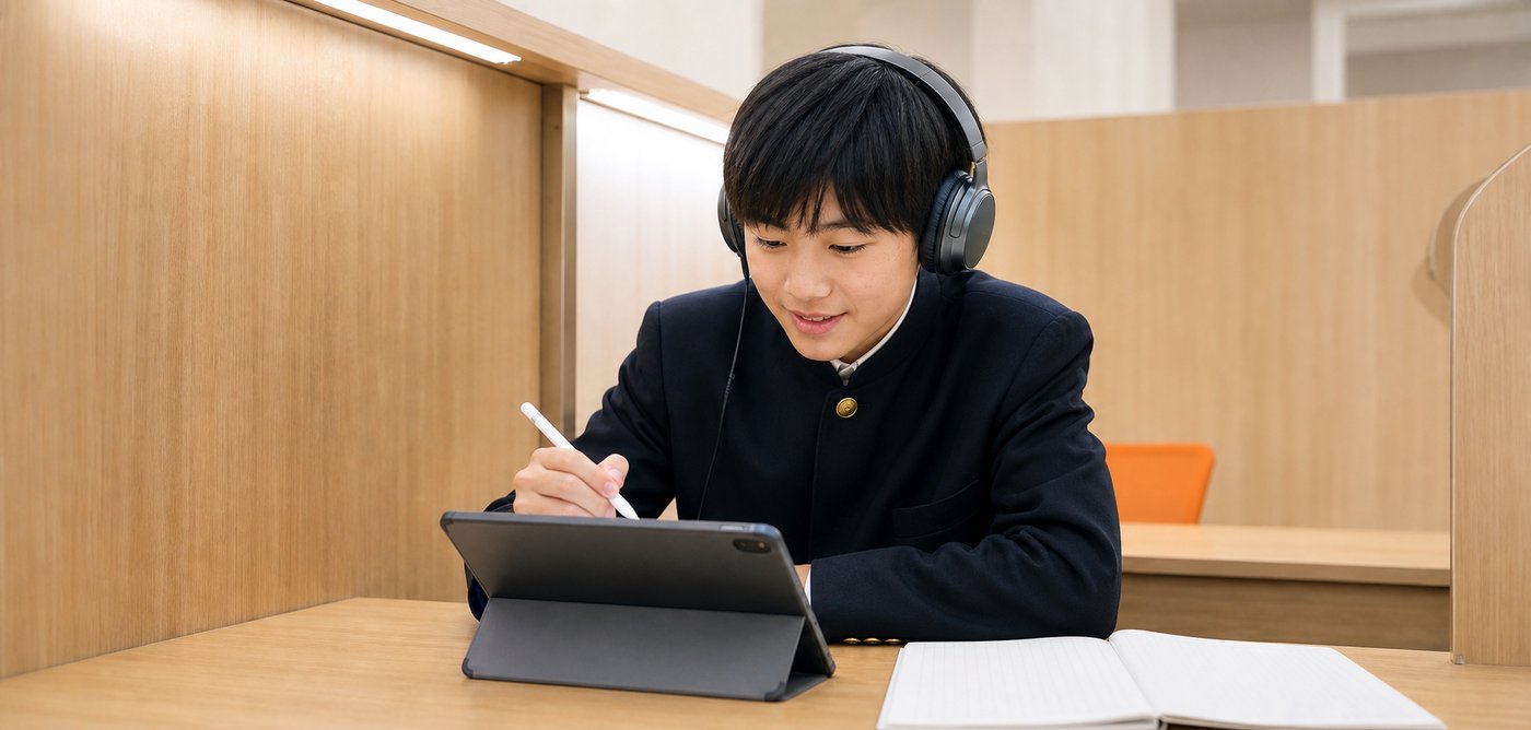 タブレットで映像授業・AI学習に取り組む生徒（イメージ）